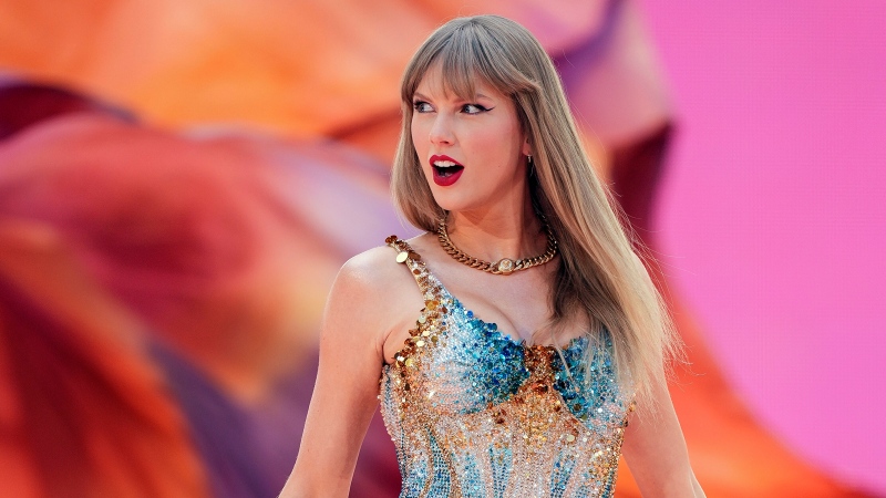 Taylor Swift performs at Wembley Stadium as part of her Eras Tour in London on June 21, 2024. (Scott A Garfitt / Invision / AP)