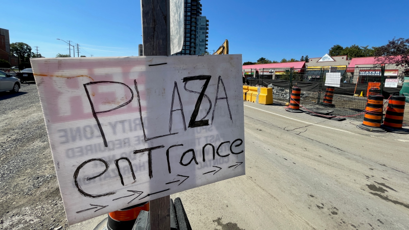 A photo of a construction sign showing the entrance to the plaza at 911 Richmond Rd. (Peter Szperling/CTV News Ottawa)
