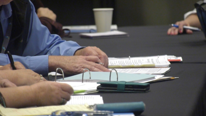 On Wednesday, election clerks from ridings across the province were learning how to effectively manage polling stations. (Noah Rishaug/CTV News)

