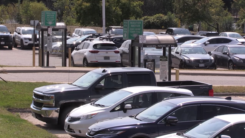 A portion of the municipal parking lot at 199 Ridout St. is being considered for redevelopment into housing. (Daryl Newcombe/CTV News London)