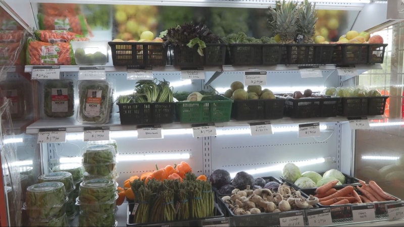 Produce is seen inside a Quest Outreach Society store in Vancouver. (CTV News)