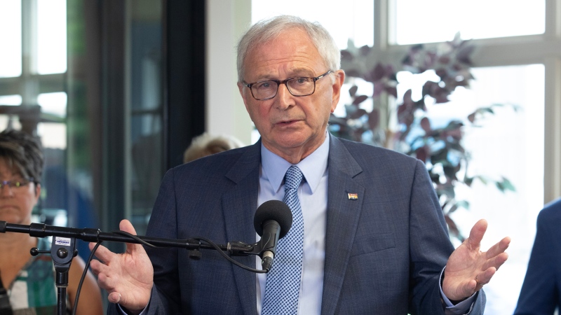 New Brunswick Premier Blaine Higgs makes an announcement in Moncton, N.B., on Thursday, July 18, 2024. (THE CANADIAN PRESS/Ron Ward)