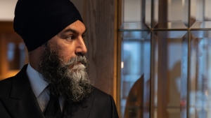 NDP Leader Jagmeet Singh arrives to speak to the media at the party's caucus retreat, Sept. 12, 2024, in Montreal. THE CANADIAN PRESS/Christinne Muschi