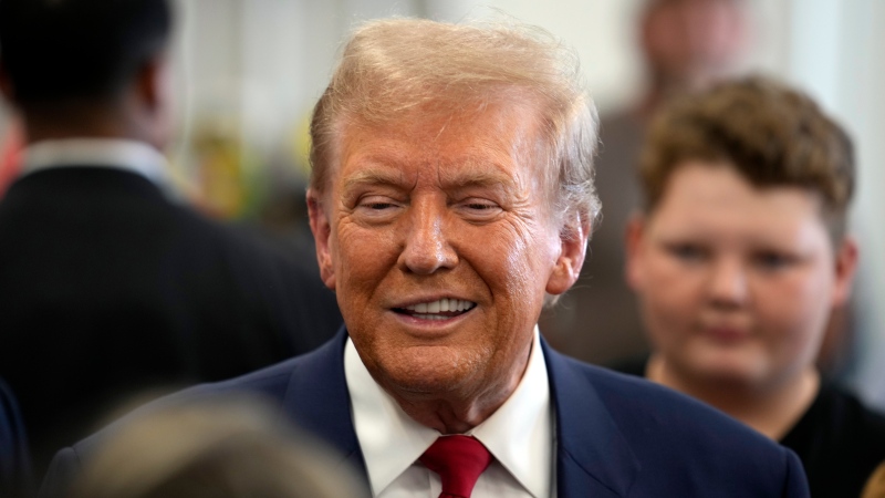 Republican presidential nominee former U.S. President Donald Trump visits the Shanksville Volunteer Fire Company in Shanksville, Pa., Wednesday, Sept. 11, 2024. (AP Photo/Matt Rourke) 