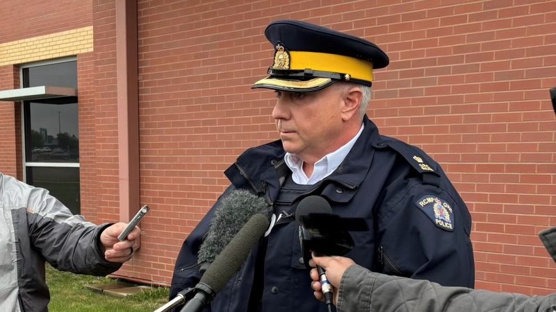 Insp. Brian Nicholl speaks to reporters in Lloydminster, Sask. on Sept. 12, 2024. (Credit: Heather Klages)