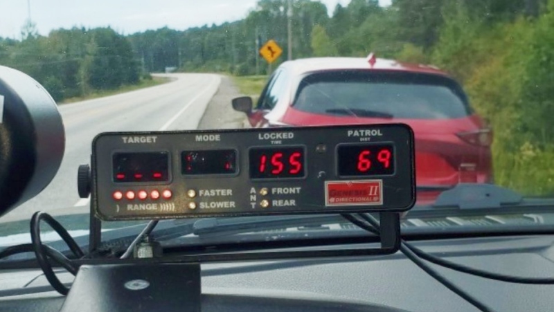 A 55-year-old from from Thorne, Ont., is charged with stunt driving and their driver's licence has been suspended for 30 days. (OPP photo)