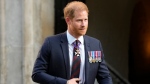 Prince Harry leaves after attending an Invictus Games Foundation 10th Anniversary Service of Thanksgiving at St Paul's Cathedral in London on May 8, 2024 (AP Photo/Kirsty Wigglesworth)