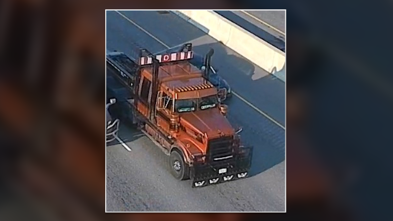 Police are asking the driver of a transport truck to come forward, as they want to speak with them about an incident that happened Saturday morning on Highway 417 in Ottawa. (OPP/ X)