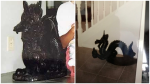 The cast iron dragon statue taken from a porch is seen in these images handed out by the Nanaimo RCMP. 