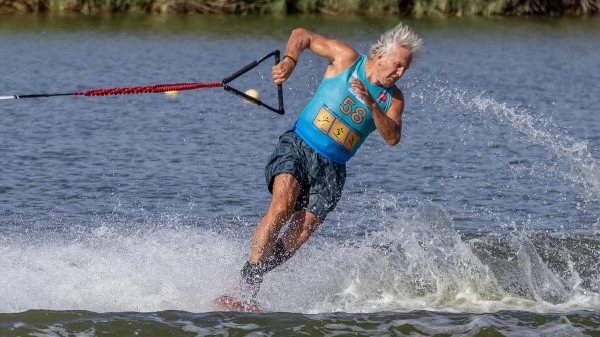 Pierre Plouffe still trains every day, practicing water skiing on Lac Tremblant in Quebec. (Pierre Plouffe)