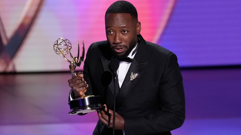 Lamorne Morris accepts the award for for outstanding supporting actor in a limited anthology series or movie for "Fargo" during the 76th Primetime Emmy Awards on Sept. 15, 2024. (Chris Pizzello/AP Photo)