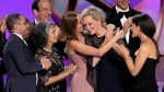 Joe Manda, from left, Rose Abdoo, Hannah Einbinder, Jean Smart, and Jen Statsky accept the award for outstanding comedy series for "Hacks" during the 76th Primetime Emmy Awards on Sunday, Sept. 15, 2024, at the Peacock Theater in Los Angeles. (AP Photo/Chris Pizzello)