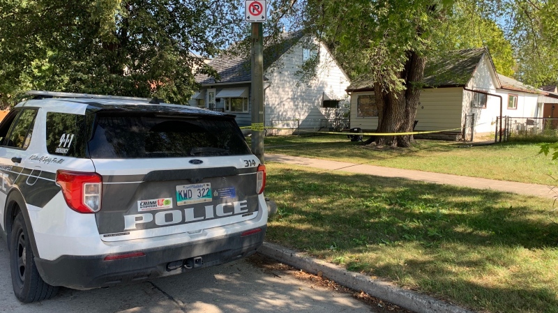 Winnipeg police secure a home in the 100 block of Bristol Avenue on Sept. 15, 2024. Two men have been charged with first-degree murder after the body of a missing Ontario man was found inside the home. (Gary Robson/CTV News Winnipeg)