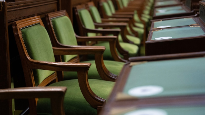 Chairs and desks sit empty in the Chamber of the House of Commons, in Ottawa, Thursday, Sept. 12, 2024. (Adrian Wyld/The Canadian Press)