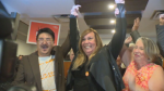 Leila Dance celebrates winning majority of the vote Monday night. (Dan Timmerman/CTV News Winnipeg)