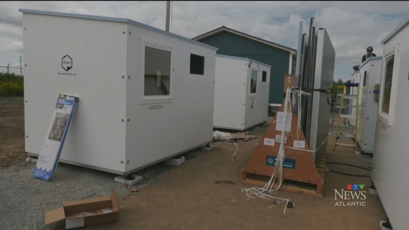 A group of temporary pallet homes of the kind being built as temporary housing in Nova Scotia is pictured.