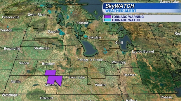 Areas south of Brandon are under a tornado warning. (CTV News Winnipeg)