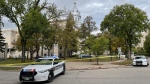 Winnipeg police respond to a suspicious item at Universite de Saint-Boniface on Sept. 19, 2024. (Joseph Bernacki/CTV News Winnipeg)