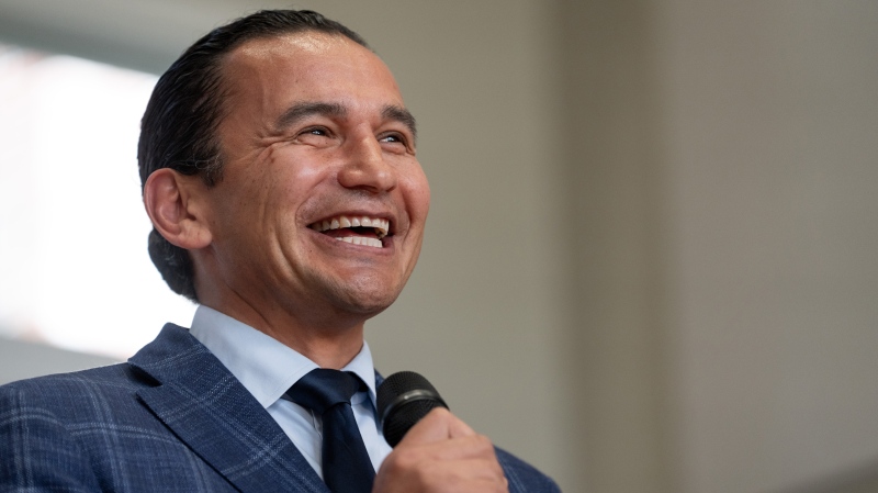 Manitoba Premier Wab Kinew speaks during a B.C. NDP campaign event in Vancouver, B.C., Thursday, Sept. 12, 2024. THE CANADIAN PRESS/Ethan Cairns 