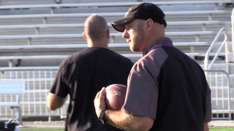 WLU Golden Hawks head football coach Michael Faulds at a team practice on Sept. 18, 2024. (Colton Wiens/CTV News)