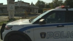 A police cruiser is outside the Chateauguay Centre Culturel Musulman de Chateauguay on Friday, Sept. 20, 2024, after a man armed with a knife entered the building and injured three people. (CTV News)