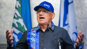 Glen McCallum President of Metis Nation Saskatchewan speaks during a press conference in Regina on June 24, 2024. THE CANADIAN PRESS/Heywood Yu