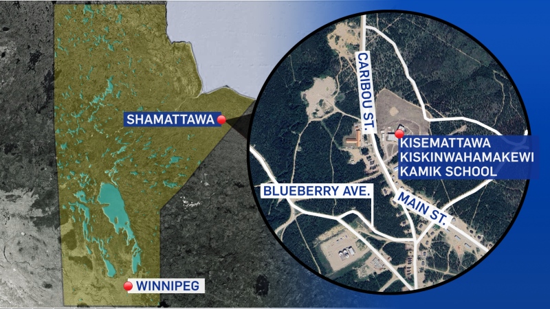 A map showing the location of the school in Shamattawa (CTV News Winnipeg)