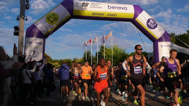 Runners take off at the start of the 32nd edition of Montreal’s Bereva Marathon, with nearly 15,000 participants racing for personal goals and charity.