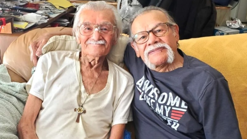 Luis Armando Albino, right, reunites with his brother Roger, more than 70 years after he was kidnapped from Oakland in 1951. (Alida Alequin/Provided Photo)