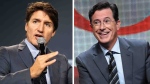 Prime Minister Justin Trudeau will appear as a guest on CBS's 'The Late Show with Stephen Colbert' with Stephen Colbert on Monday. (Combined photo via AP) 