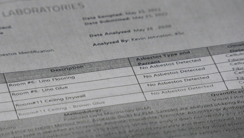 Error-containing asbestos test report provided to CTV News. 