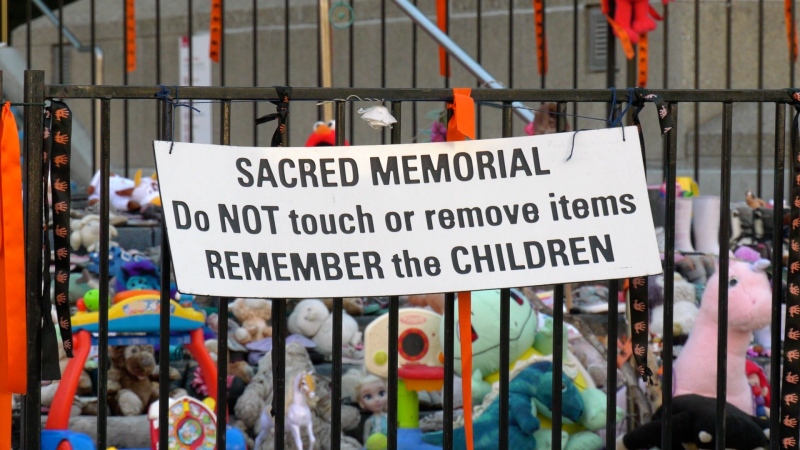 A makeshift memorial of shoes, toys and messages has lived on the steps of city hall to serve as a reminder of the horrors of residential schools and the children who didn't come home.