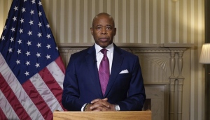 This image taken from video released Wednesday, Sept. 25, 2024, shows Mayor Eric Adams speaking during a videotaped statement. (New York City Office of the Mayor via AP)