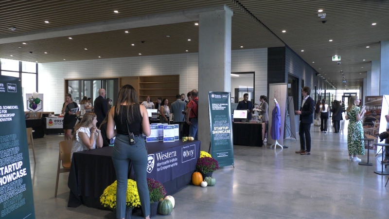 Students, staff, and supporters gathered for the opening of the Schmeichel Building for Entrepreneurship and Innovation at Western University on Sept. 27, 2024. (Gerry Dewan/CTV News London) 