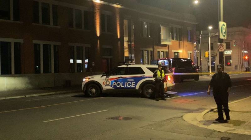 Sudbury police cordon off part of Elgin Street downtown Saturday night after a pipe bomb was found in the trunk of a vehicle during a traffic stop. Sept. 28, 2024 (Dan Bertrand/CTV Northern Ontario)