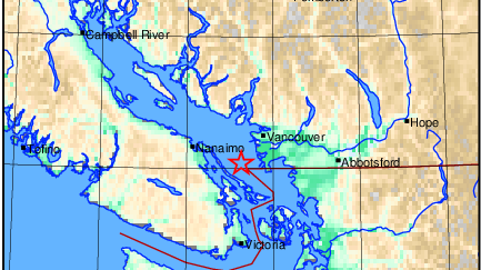 The approximate location of an earthquake on Friday, Oct. 4 is shown. (Courtesy: Earthquakes Canada)