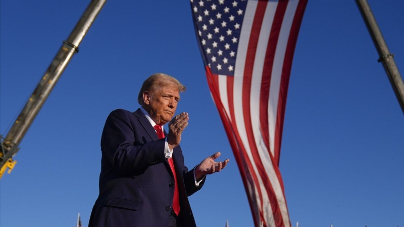 Republican presidential nominee former President Donald Trump arrives at a campaign rally at the Butler Farm Show, Saturday, Oct. 5, 2024, in Butler, Pa. (Evan Vucci/AP Photo)