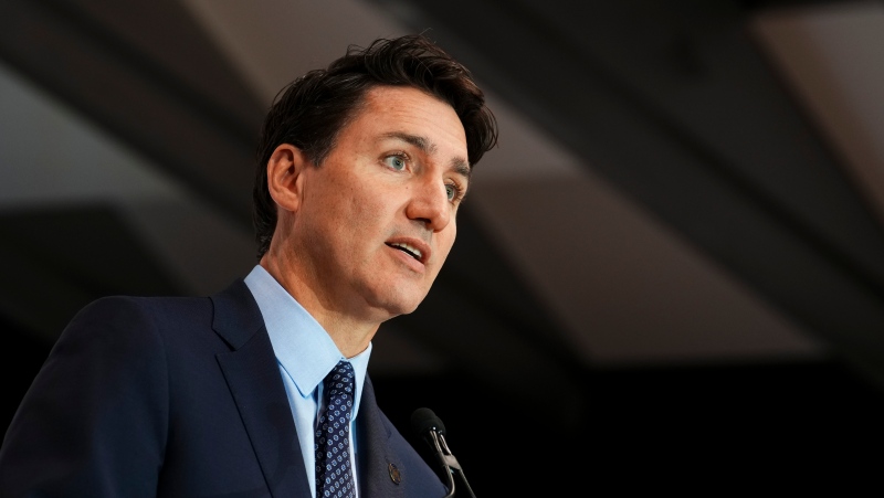 Prime Minister Justin Trudeau holds a press conference at the Francophonie Summit in Paris, France on Saturday, Oct. 5, 2024. THE CANADIAN PRESS/Sean Kilpatrick