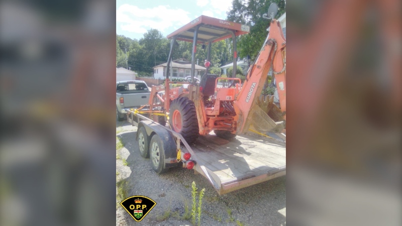 An undated photo of a Kubota tractor and its trailer which were taken from a property in North Shore Township, Ont., overnight on September 16, 2024. (Ontario Provincial Police/X)