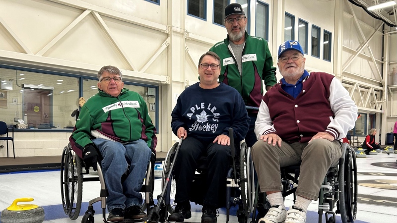 Laughie Rutt (left) and fellow curlers are pictured at the Lakeshore Curling Club in Lower Sackville, N.S. (Mike Lamb/CTV Atlantic)