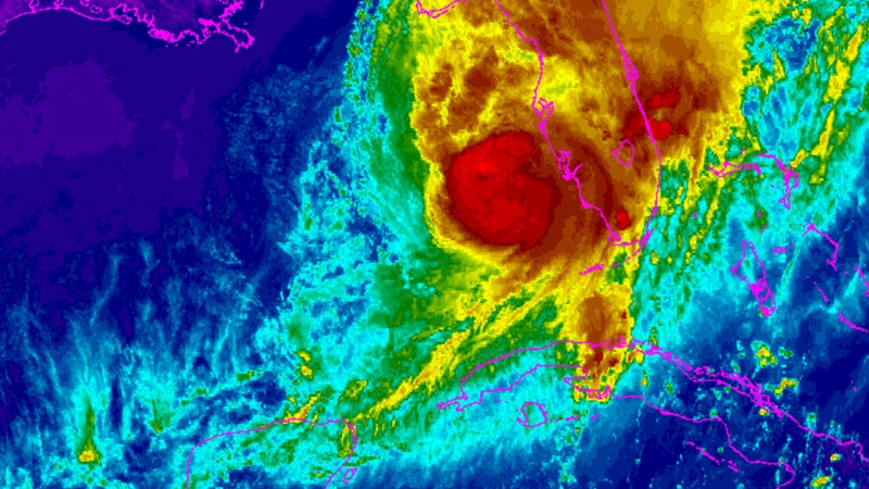 Hurricane Milton captured in this NOAA satellite image at 2:50 p.m. ET, Wednesday, Oct. 9, 2024. (National Oceanic and Atmospheric Administration) (edited) 
