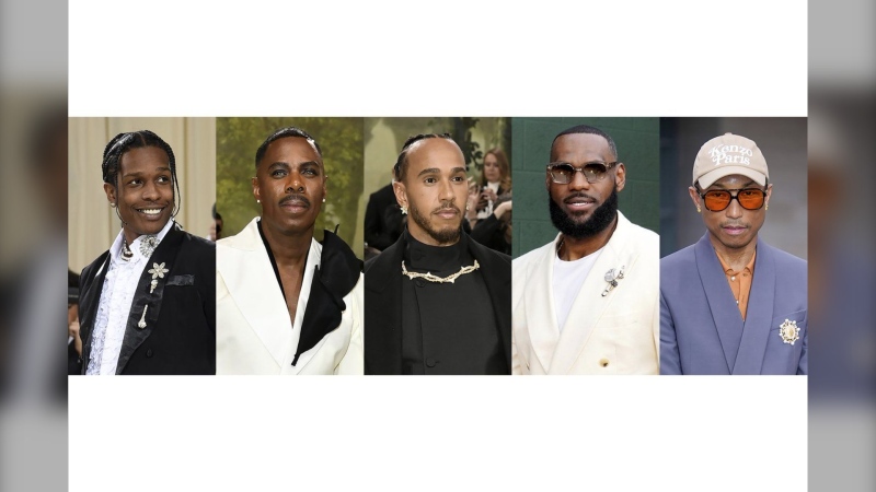 This combination of photos show A$AP Rocky, from left, Colman Domingo, Lewis Hamilton, LeBron James and Pharrell Williams, who will serve as co-chairs for the next Met Gala. (AP Photo)