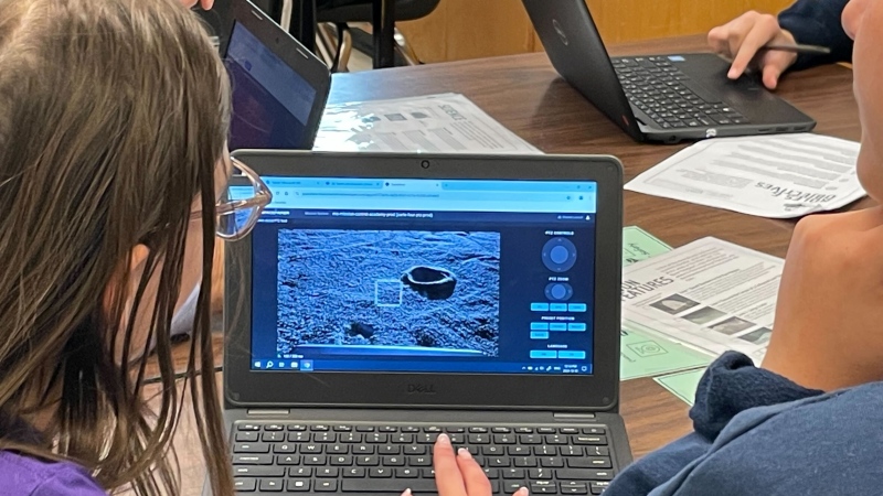 Grade seven and eight students at Stonewall Centennial School remotely command a rover the Canadian Space Agency (CSA) is developing to travel across the moon's surface on Oct. 10, 2024. (Jamie Dowsett/CTV News Winnipeg)