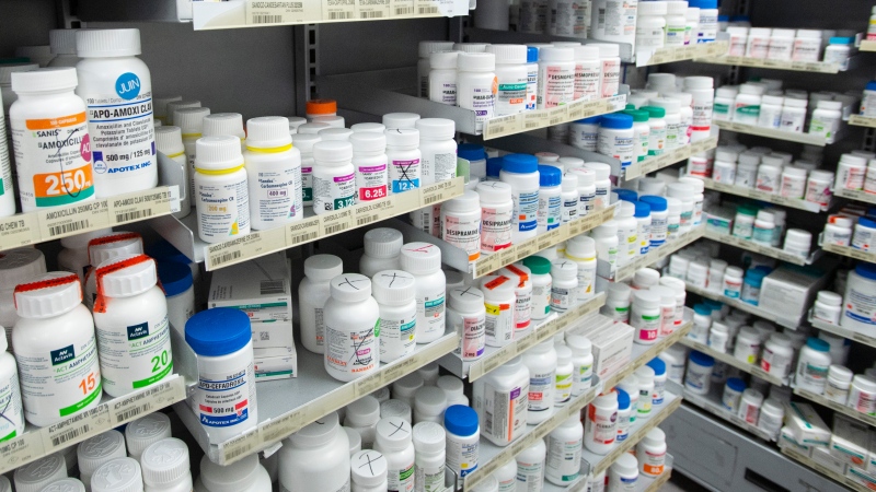 Prescription drugs are seen on shelves at a pharmacy in Montreal on March 11, 2021. THE CANADIAN PRESS/Ryan Remiorz