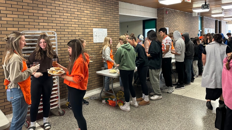 Around 900 students received Thanksgiving meals at Yorkton Regional High School (YRHS). (Sierra D'Souza Butts / CTV News) 