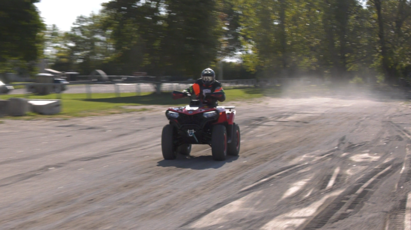 13-year-old Jackson Fuller on an ATV, attempting to set a world record in Severn, Ont., on Sat., Oct. 12, 2024 (CTV News/Mike Lang)