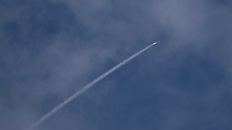 Israeli Iron Dome air defence system fires to intercept rockets that were launched from Lebanon, in northern Israel, Oct. 13, 2024. (AP Photo/Leo Correa)