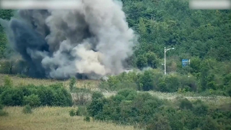 Roads connecting two Koreas blown up