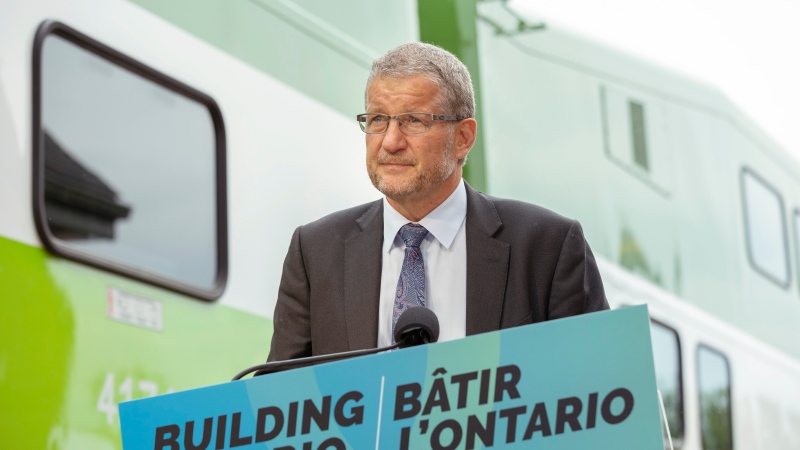 Metrolinx President & CEO Phil Verster joins Ontario Premier Doug Ford in making a GO Transit announcement in Niagara Falls, Ont., on August 26, 2022.