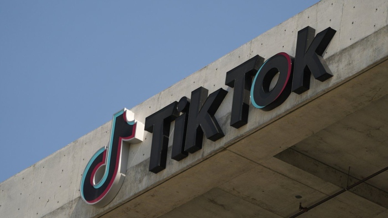 The TikTok logo is seen on their building in Culver City, Calif., March 11, 2024. (AP Photo/Damian Dovarganes, File)